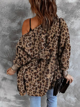 Fuzzy Leopard Long Sleeve Hooded Jacket Woman Outerwear