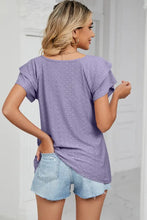 Eyelet V-Neck Short Sleeve T-Shirt Woman T Shirts