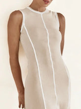 Contrast Stitching Round Neck Sleeveless Midi Dress Woman Casual Dress