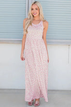 Leopard Round Neck Sleeveless Maxi Dress Blush Pink Maxi Dresses