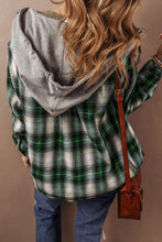 Drawstring Pocketed Plaid Hooded Jacket Woman Outerwear