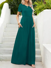 Round Neck Short Sleeve Maxi Dress with Pockets Woman Maxi Dress
