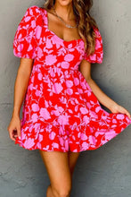 Floral Puff Sleeve Sweetheart Neck Ruffled Mini Dress Woman Casual Dress