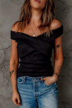 Off-Shoulder Ribbed Crisscross Top Black Woman Blouses