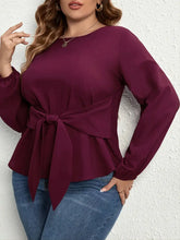 Plus Size Tie Front Long Sleeve Blouse Woman Blouses