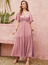 Lace Detail V-Neck Short Sleeve Dress Woman Casual Dress