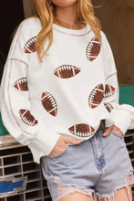 Sequin Football Round Neck Long Sleeve Sweatshirt White Woman Sweatshirts