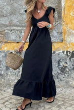 V Neck Ruffled Cap Sleeve Smocked Maxi Dress Woman Maxi Dress