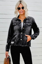 Distressed Raw Hem Denim Jacket Woman Outerwear