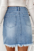 Distressed Denim Mini Skirt with Raw Hem Heart Embellishments Woman Skirts