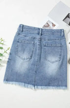 Distressed Denim Mini Skirt with Raw Hem Heart Embellishments Woman Skirts