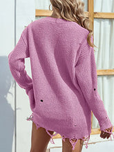 Distressed Pink V Neck Knit Sweater for Women Sweater Pullovers