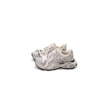 Distressed White Chunky Sneakers for Women with Black Soles Beige Woman Athletic Shoes