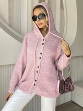 Drawstring Button Down Hooded Cardigan Woman Outerwear