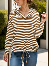 Drawstring Striped Long Sleeve Hoodie Brown Woman Sweatshirts