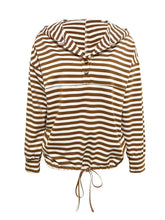Drawstring Striped Long Sleeve Hoodie Woman Sweatshirts