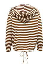 Drawstring Striped Long Sleeve Hoodie Woman Sweatshirts