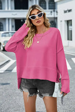 High-Low Slit Round Neck Long Sleeve Sweater Sweater Pullovers