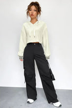 Drawstring Drop Shoulder Long Sleeve Hoodie Woman Sweatshirts