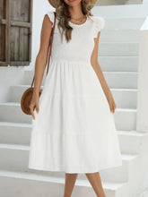 Ruffled Round Neck Cap Sleeve Dress White Casual Dresses