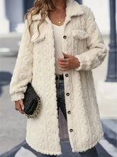 Fuzzy Button Up Long Sleeve Longline Coat Cream Woman Outerwear