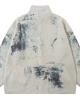 Men's Oversized Graffiti Zip Up Knit Cardigan Cardigans