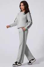 Side Striped Round Neck Top and Pants Active Set Woman Activewear