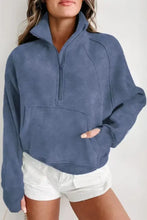 Half Zip Long Sleeve Sweatshirt Dusty Blue Woman Sweatshirts