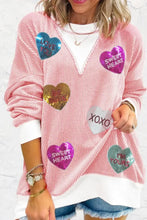 Valentine’s Day Sequin Heart Long Sleeve Sweatshirt Blush Pink Woman Sweatshirts