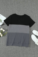 Color Block Side Slit Round Neck T-Shirt Woman T Shirts