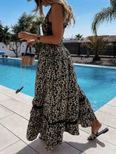 Leopard Print Sleeveless Maxi Dress with Lace Trim Woman Maxi Dress