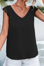 Lace Detail Eyelash Trim V-Neck Tank Black Tanks & Camis