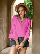 Plus Size Flower Crochet Flare Sleeve Top Woman Blouses