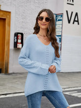 Openwork Dropped Shoulder Long Sleeve Sweater Sweater Pullovers
