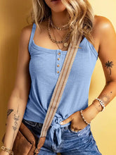 Full Size Ribbed Button Front Tie Hem Cami Tank Top Plus Size Tanks & Camis
