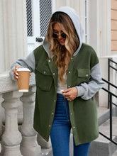 Pocketed Contrast Snap Down Hooded Jacket Woman Outerwear