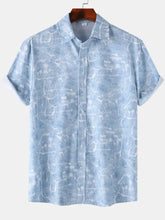 Men's Printed Short Sleeve Button Down Shirt Blue Mens Tops