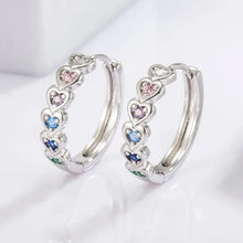 925 Sterling Silver Inlaid Zircon Heart Huggie Earrings Silver One Size Earrings