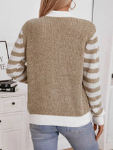 Striped Button Up Long Sleeve Cardigan Woman Outerwear