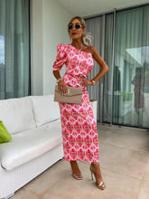 Slit Printed Single Shoulder Midi Dress Casual Dresses