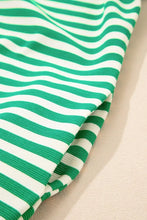 Stripe Print Contrast Collar Split Neck Flutter Sleeve Dress Woman Dress