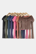 Double Take Ribbed Off-Shoulder Zip Up Long Sleeve Cardigan Black M Woman Outerwear