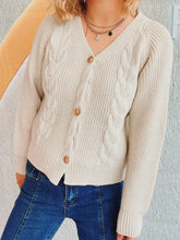 Cable-Knit V-Neck Button Down Long Sleeve Cardigan Woman Outerwear
