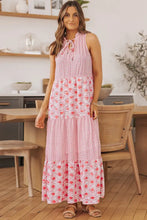 Mixed Print Tie-Neck Sleeveless Maxi Dress Blush Pink Woman Maxi Dress