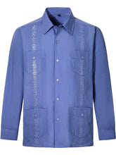 Men's Full Size Embroidered Collared Neck Shirt Plus Size Dusty Blue Mens Tops