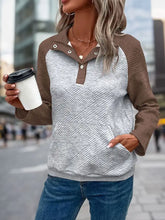 Perfee Contrast Textured Long Sleeve Sweatshirt Woman Sweatshirts