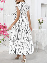 Abstract Print Ruffle Sleeve V-Neck Midi Dress Woman Casual Dress