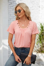 Decorative Button Scoop Neck T-Shirt Woman T Shirts