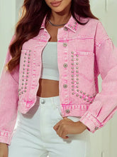 Studded Button Up Denim Jacket Blush Pink Woman Outerwear