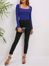 Decorative Button Long Sleeve Top Woman Blouses